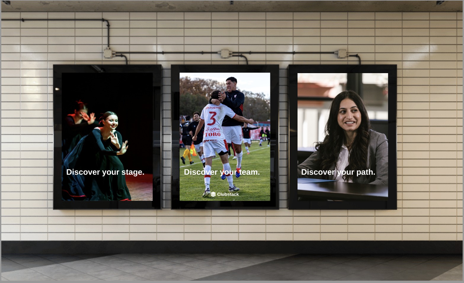 Clubstack campaign posters in a subway station